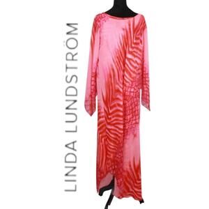 Linda Lundstrom 2 Piece Kaftan Pink and Coral Print Size 18